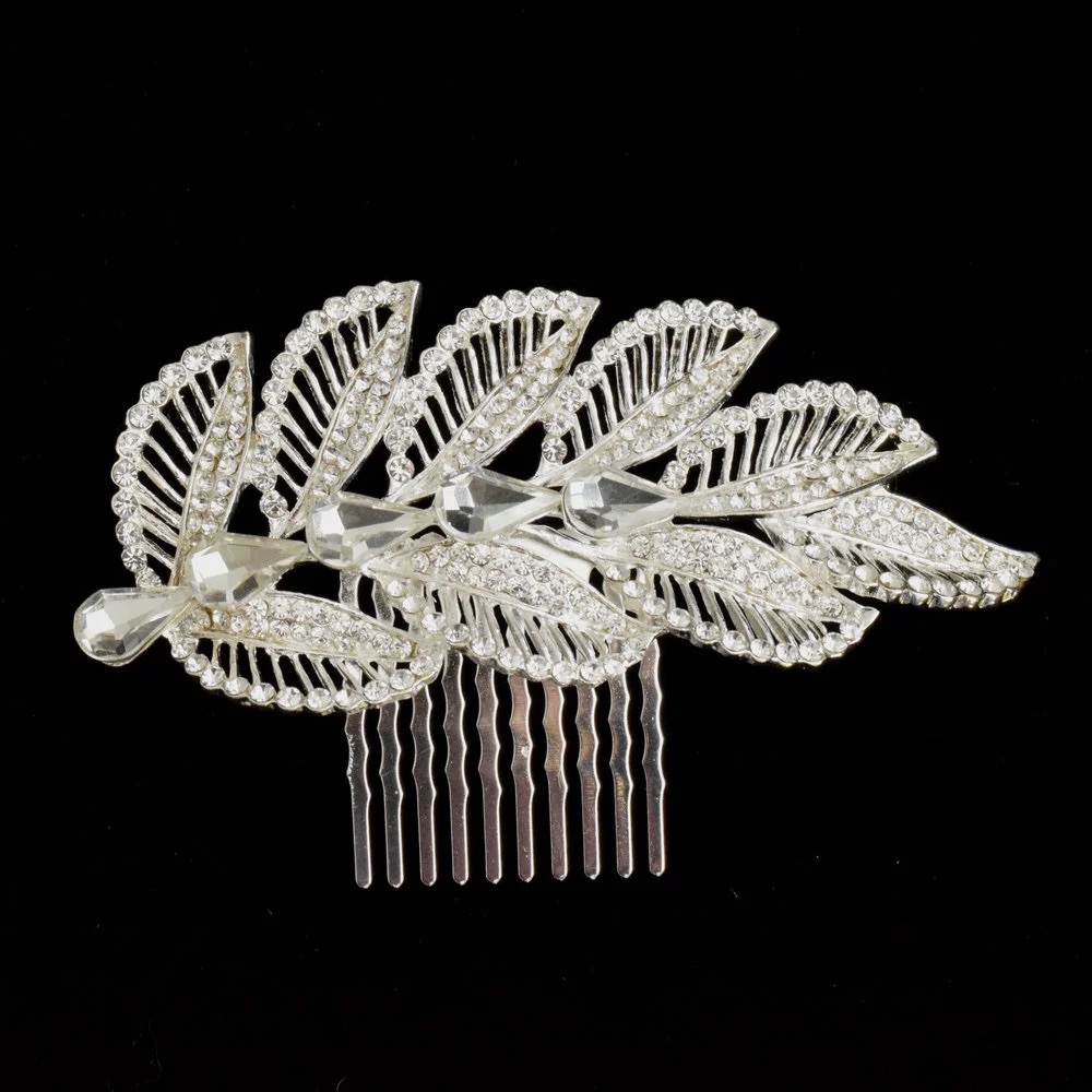 Bridal Rhinestone Leaf Comb Silver Dimensions: